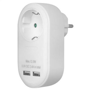 PRIZ/0000/001 ΠΡΙΖΑ ΣΟΥΚΟ ΜΕ 2 USB 5V DC 2,1A 220V ΛΕΥΚΗ