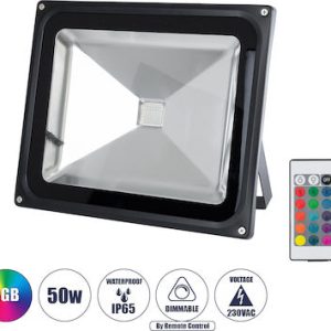 Στεγανός Προβολέας LED 50W RGB με Τηλεχειριστήριο IP65